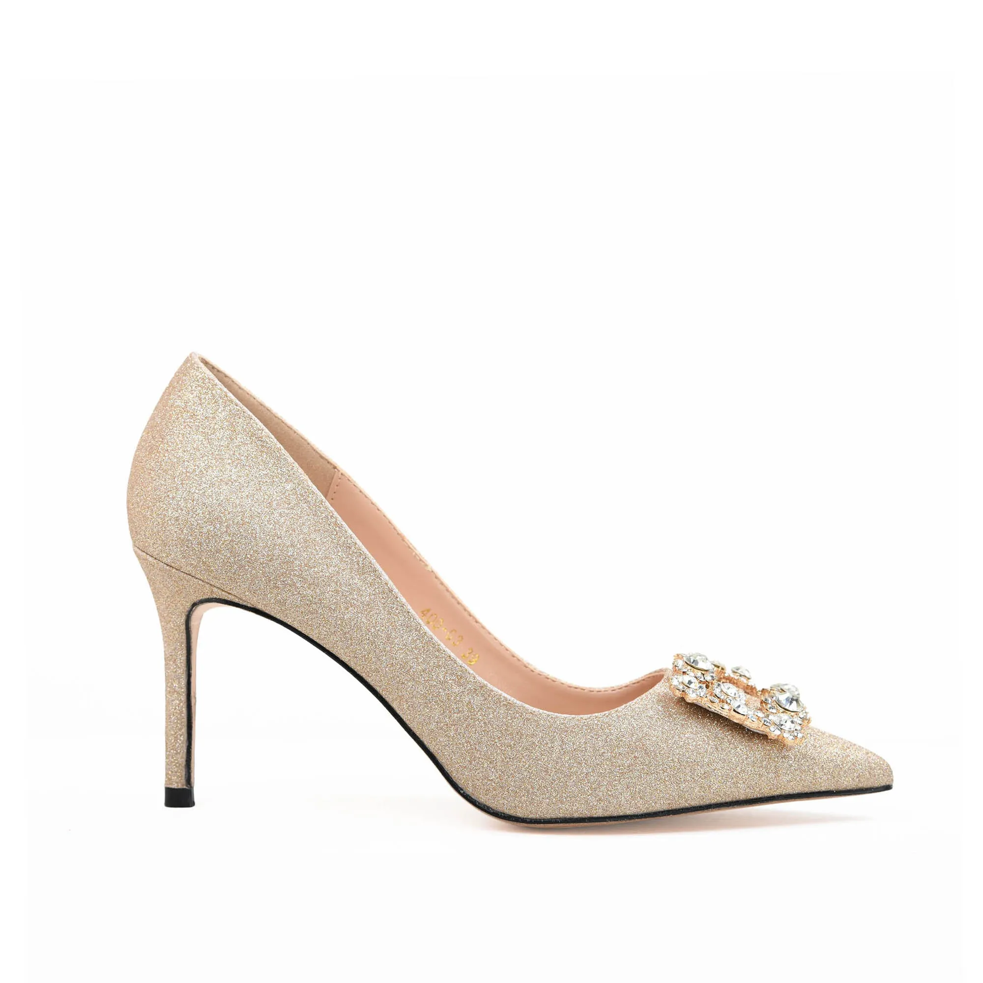 Glamorous Gold Glitter High Heel Pumps | 432L-X