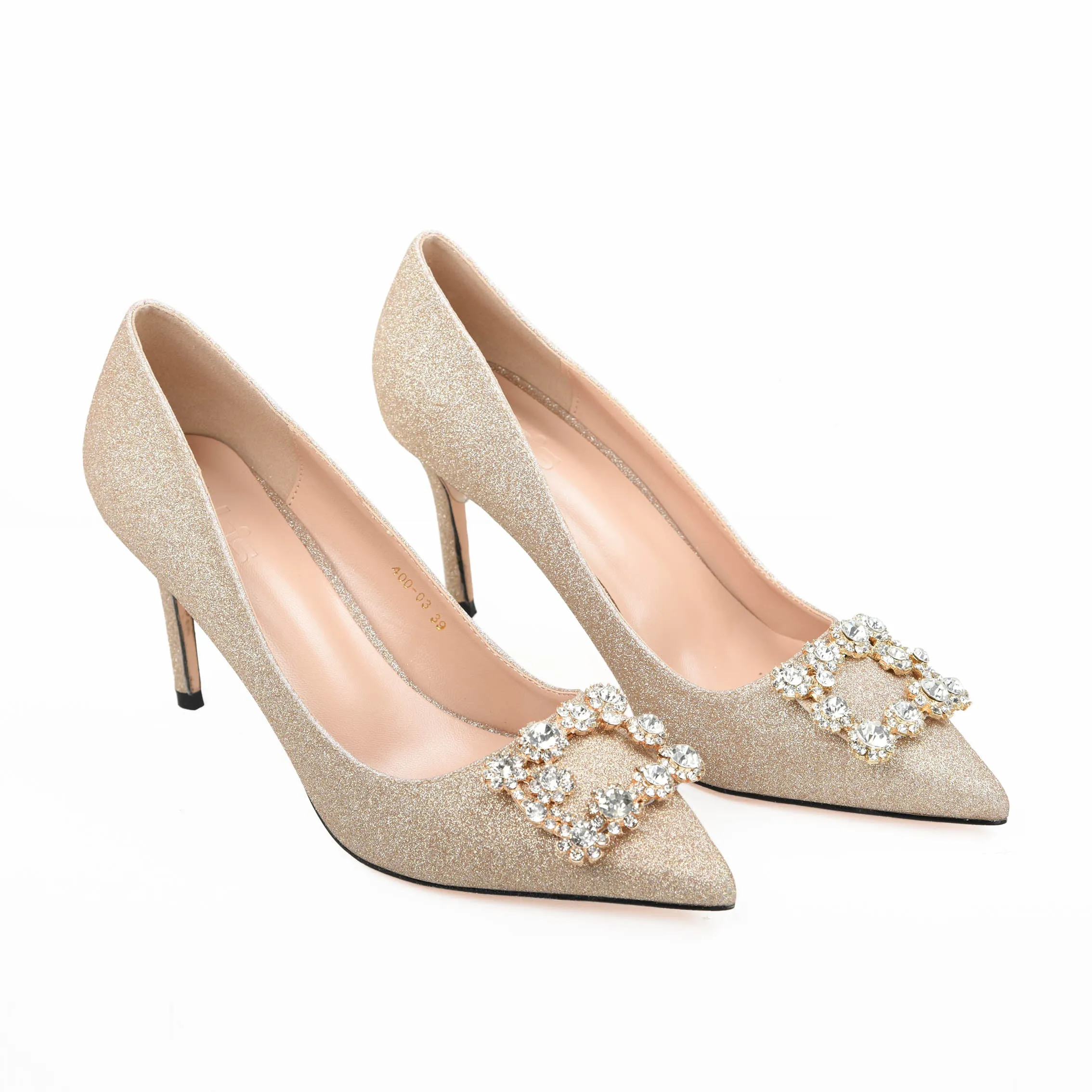 Glamorous Gold Glitter High Heel Pumps | 432L-X