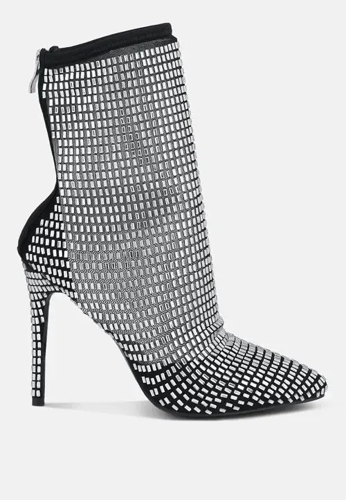 Glamorous Rhinestone-Embellished Stiletto Heels with Mesh Design