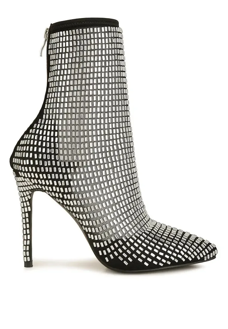 Glamorous Rhinestone-Embellished Stiletto Heels with Mesh Design