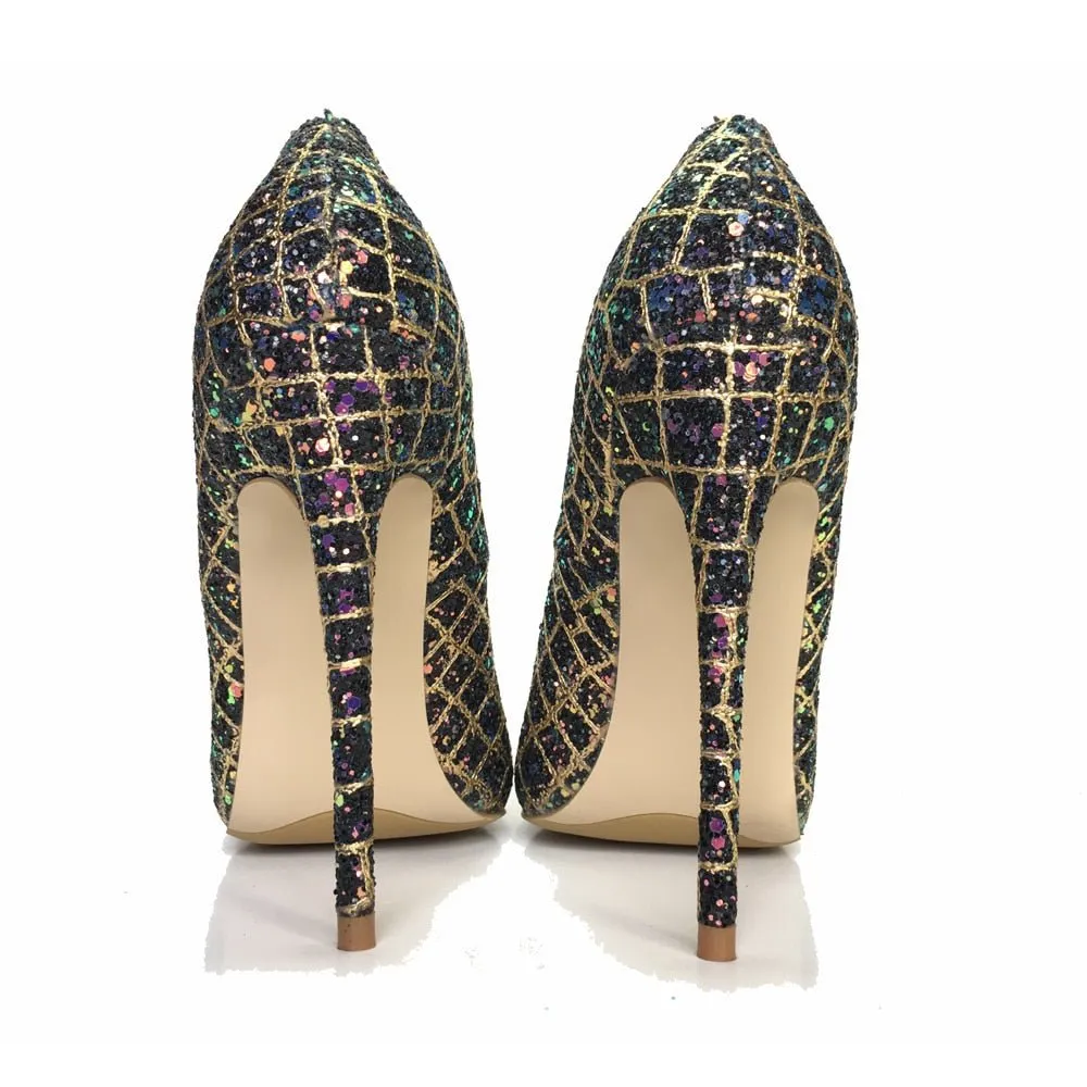 Glamourous Serpentine Sparkle Pointed Toe Evening Heels