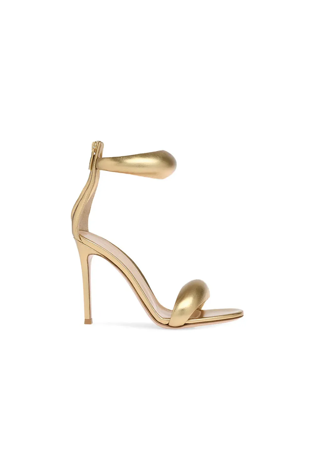 Gold Ankle Strap Leather Stiletto High Heel Sandals