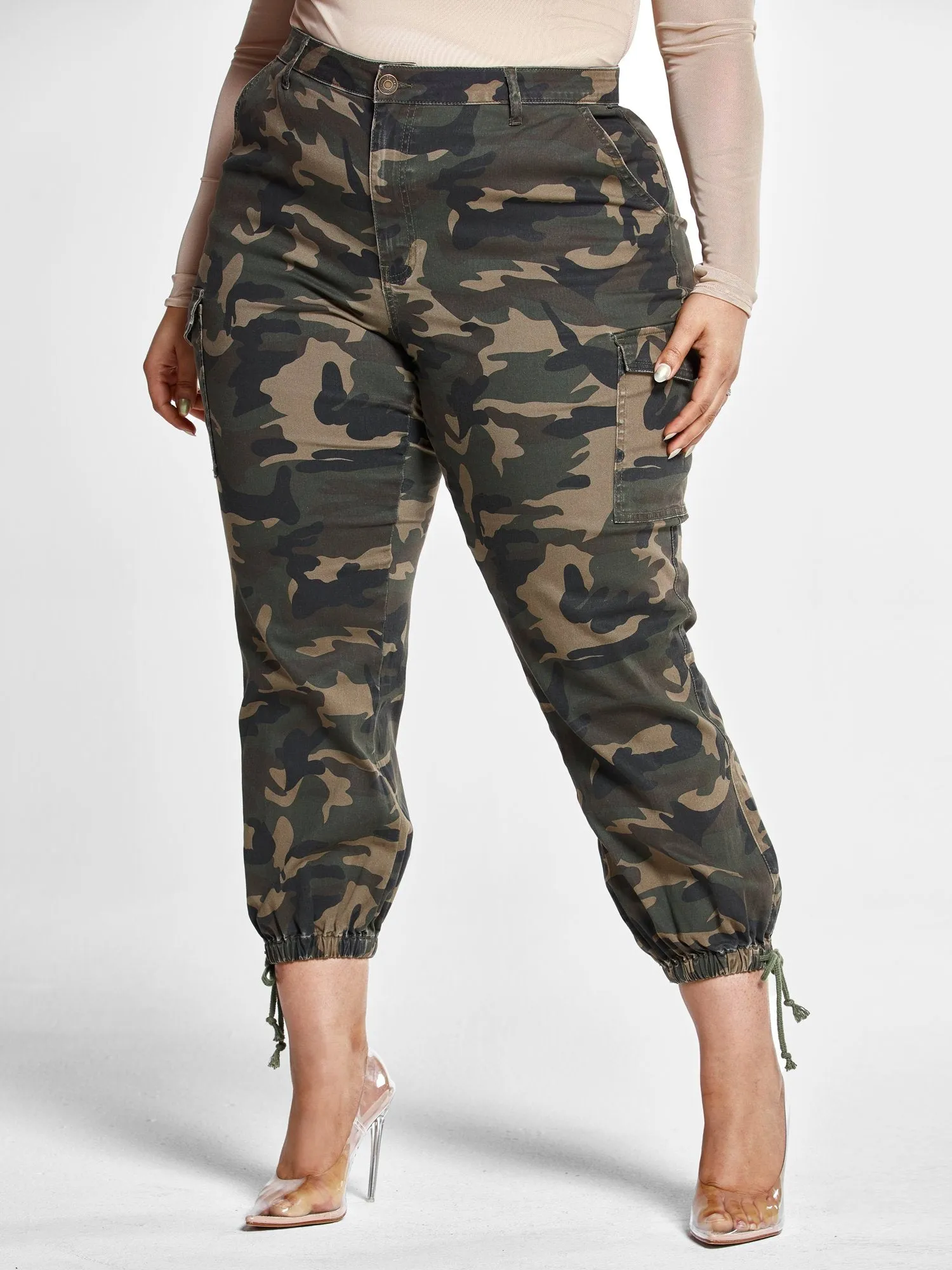 High Rise Camo Jogger Style Jeans