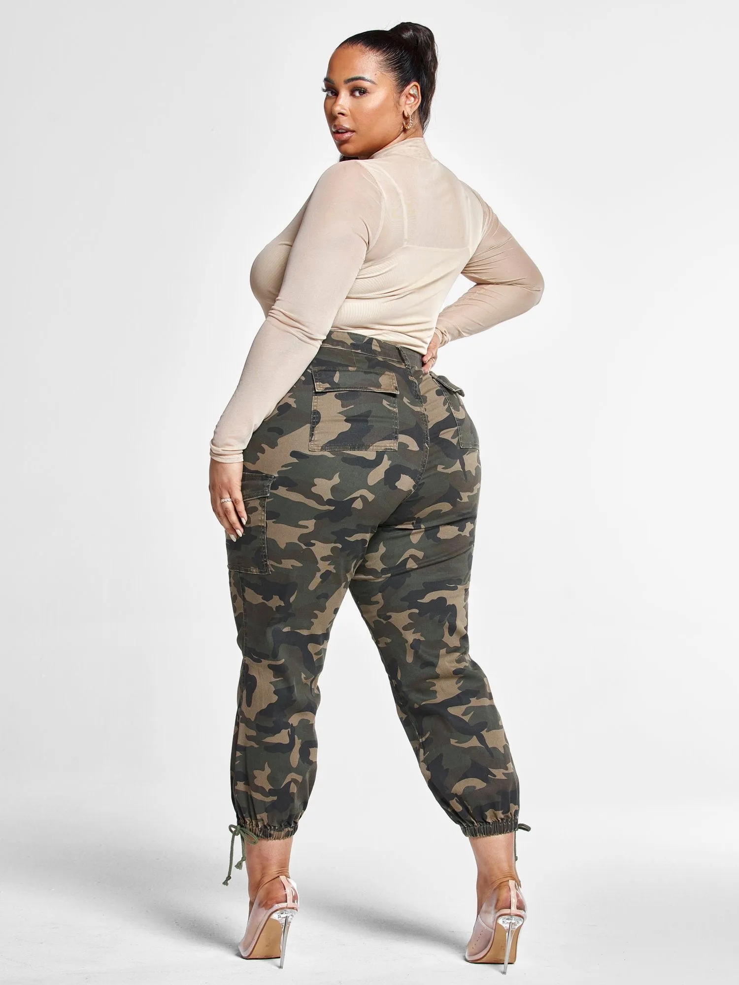 High Rise Camo Jogger Style Jeans