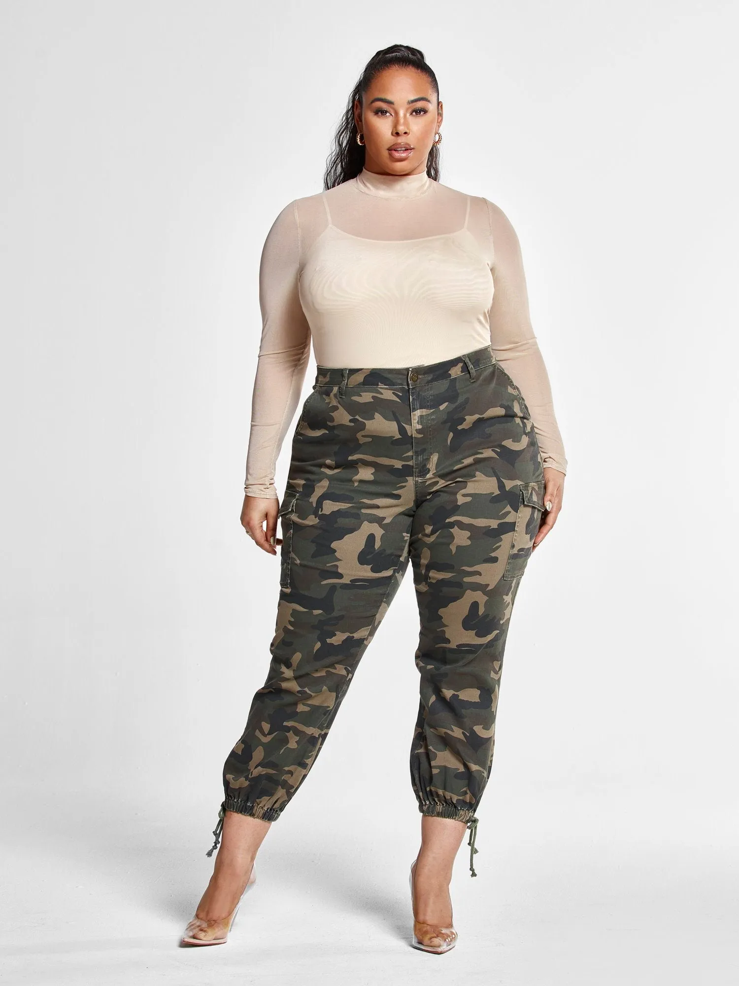 High Rise Camo Jogger Style Jeans