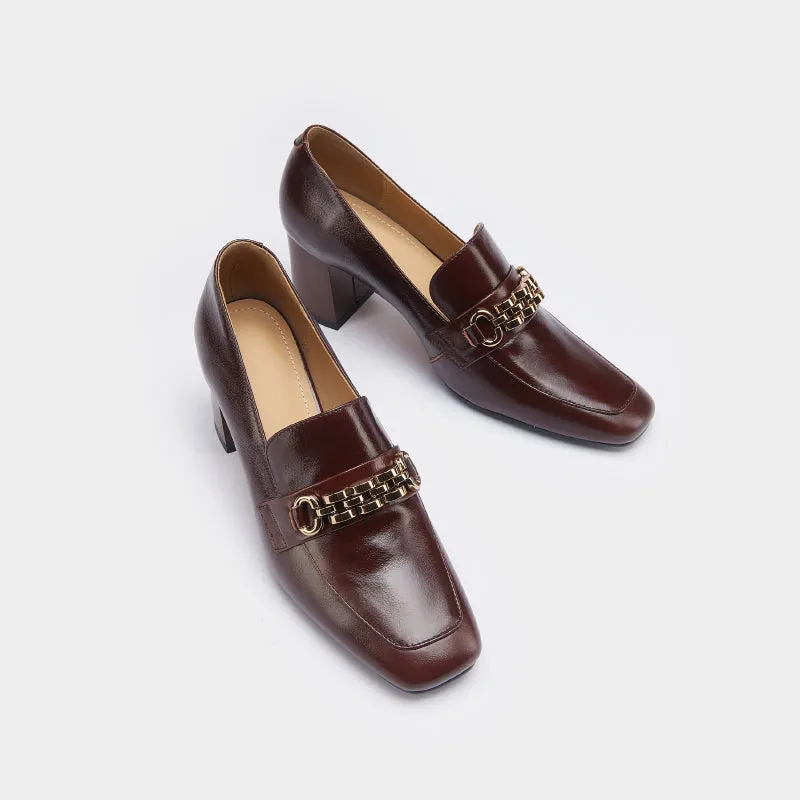 Ida Brown Loafers with Heels