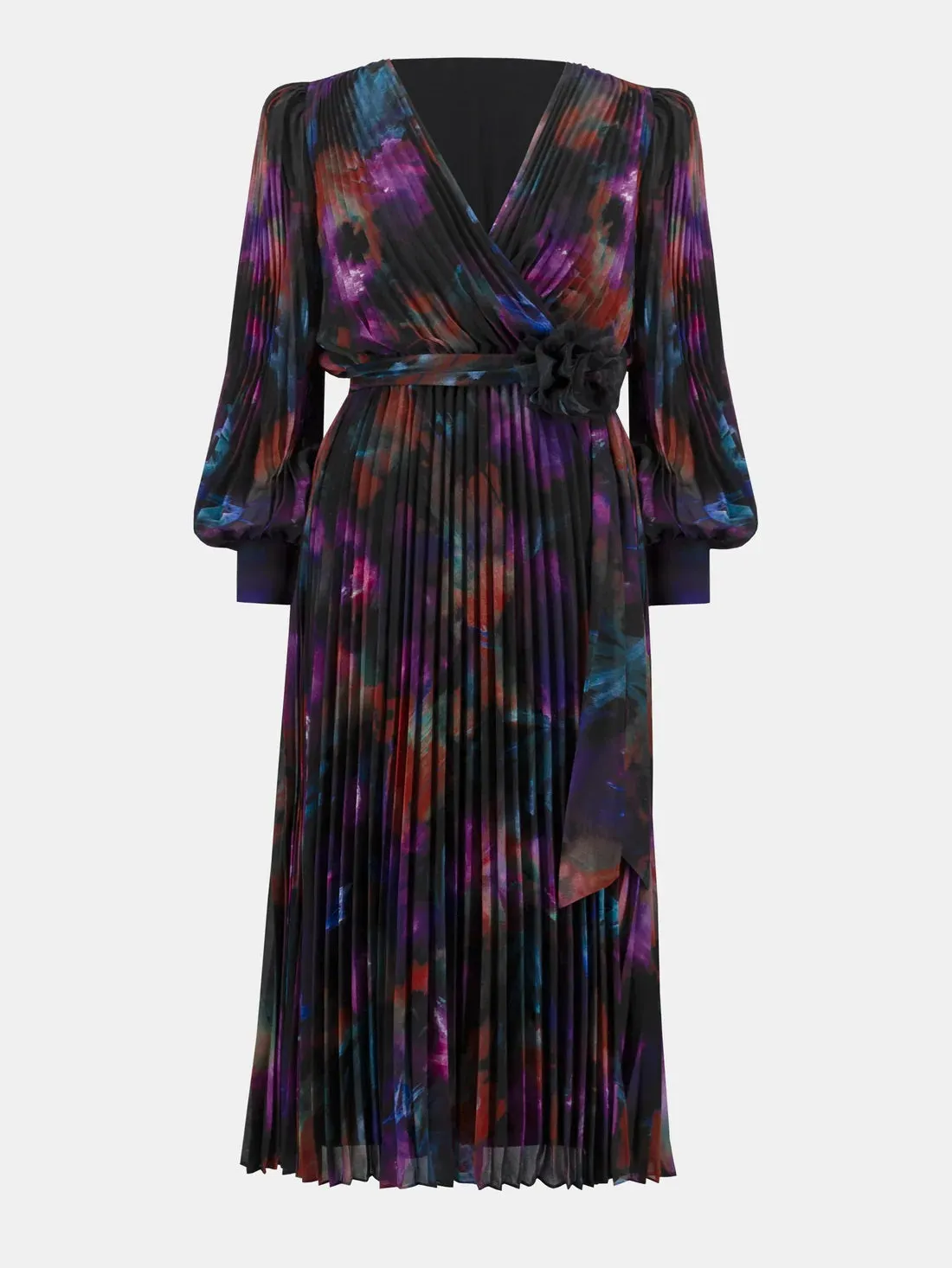 Joseph Ribkoff Pleated Wrap Dress Black Multi