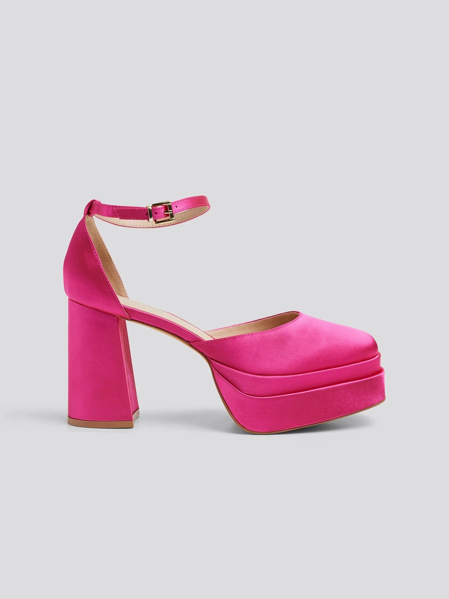 Julissa Ankle Strap Satin Platform Heels