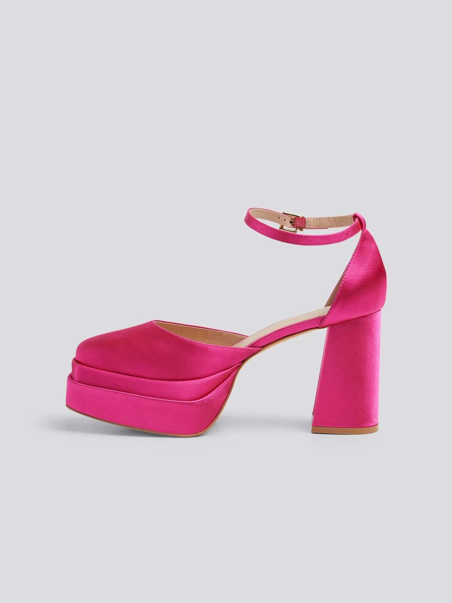 Julissa Ankle Strap Satin Platform Heels