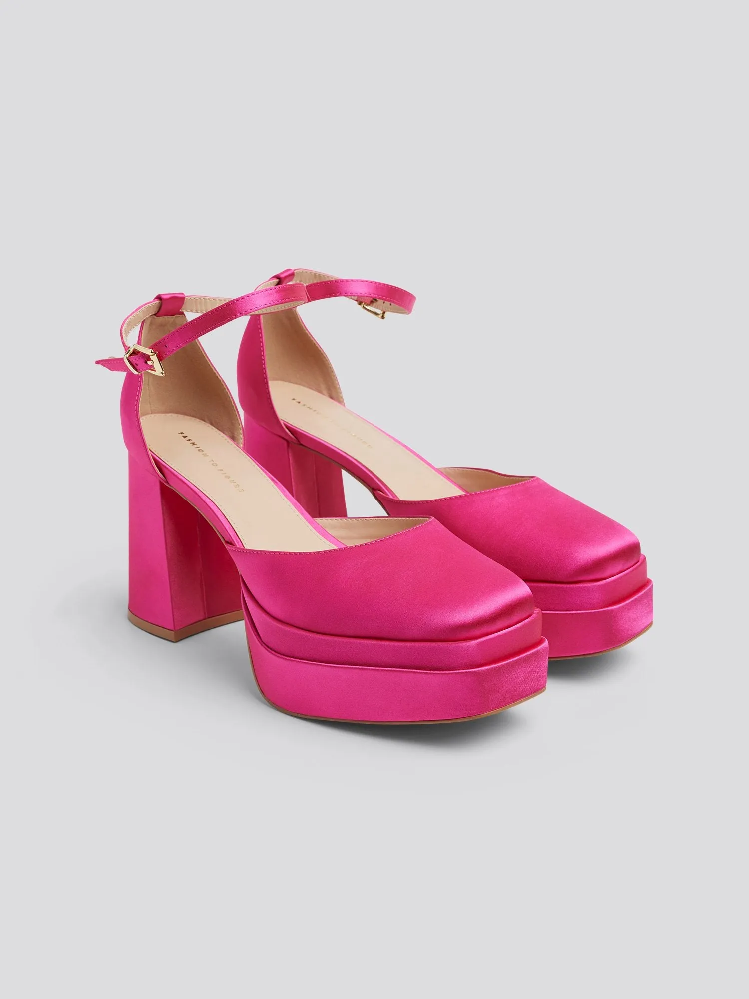 Julissa Ankle Strap Satin Platform Heels