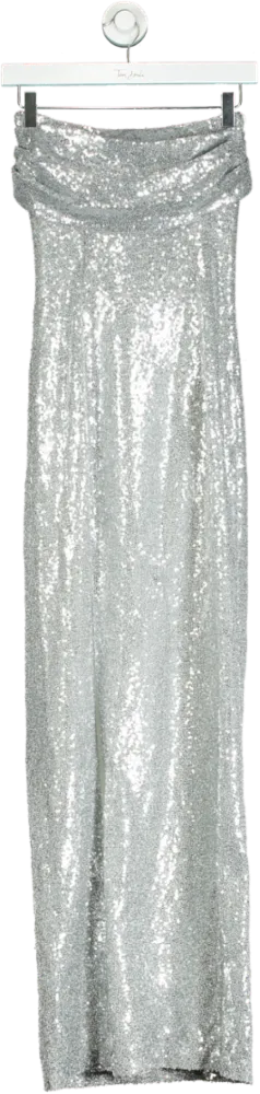 Key Couture Silver Long Sequin Strapless Dress S