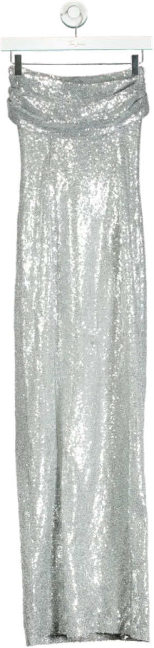 Key Couture Silver Long Sequin Strapless Dress S