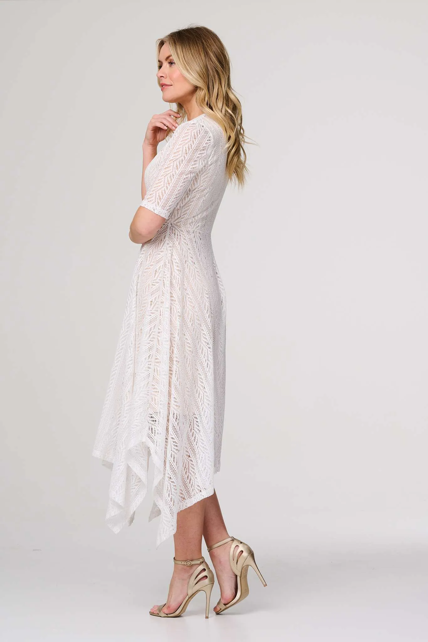 Lace Detail Hanky Hem Midi Wrap Dress