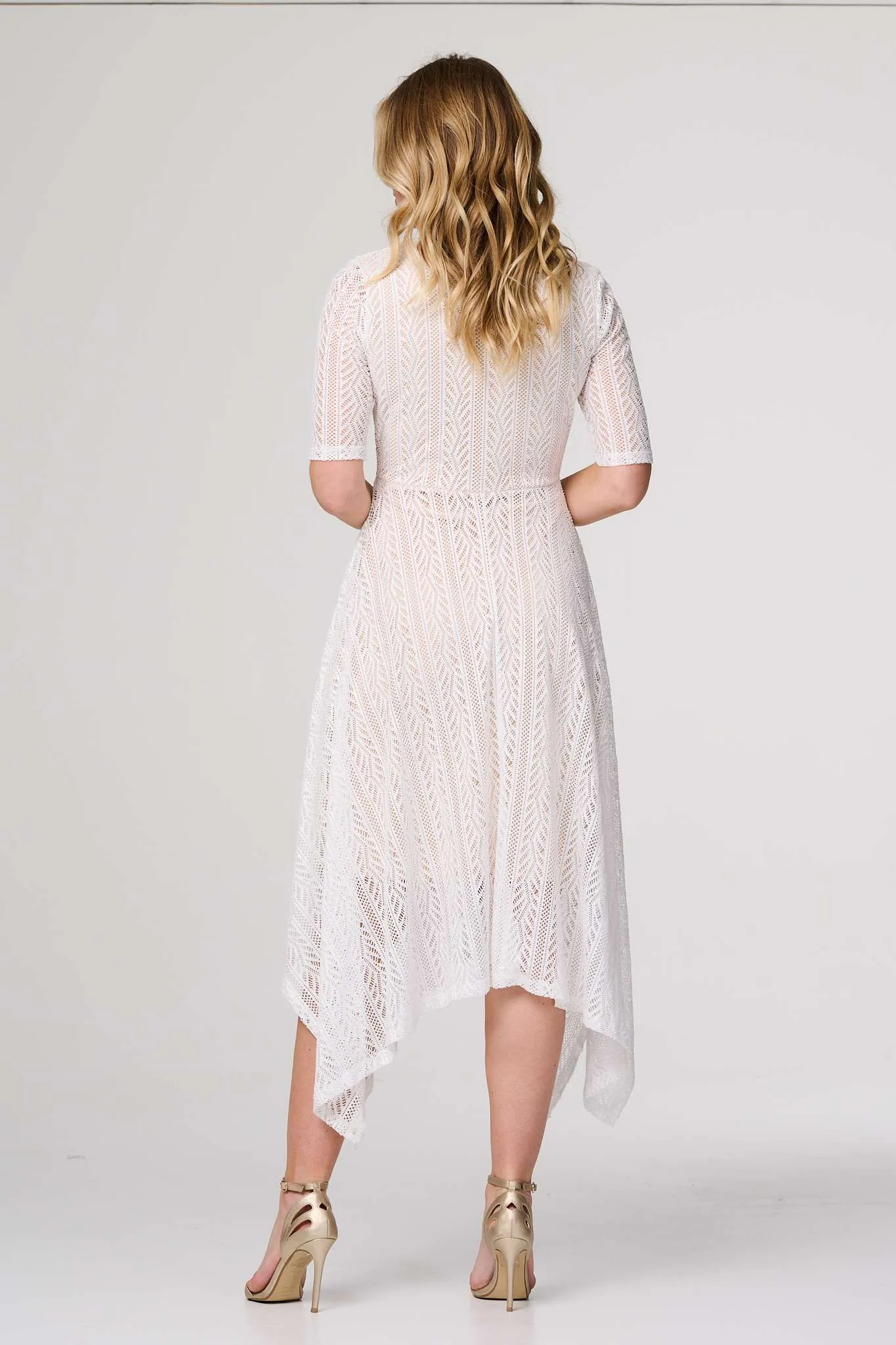 Lace Detail Hanky Hem Midi Wrap Dress