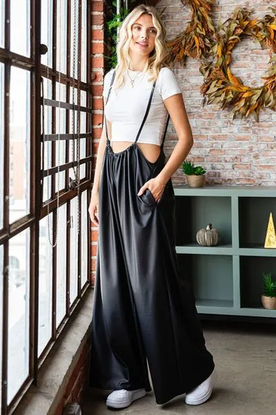 love drawstring wide leg overall/jumpsuit