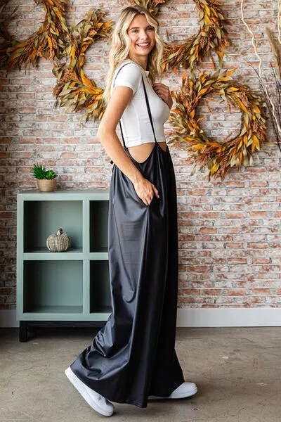 love drawstring wide leg overall/jumpsuit