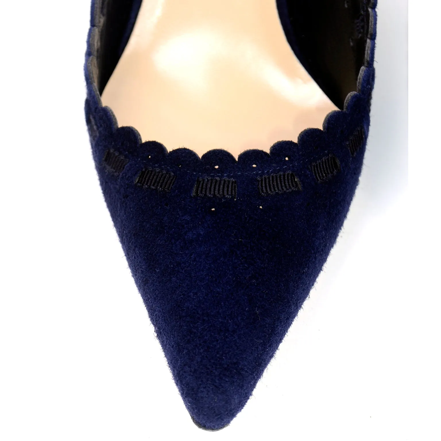 Manolo Blahnik Blue Suede Scalloped Slingback Shoes