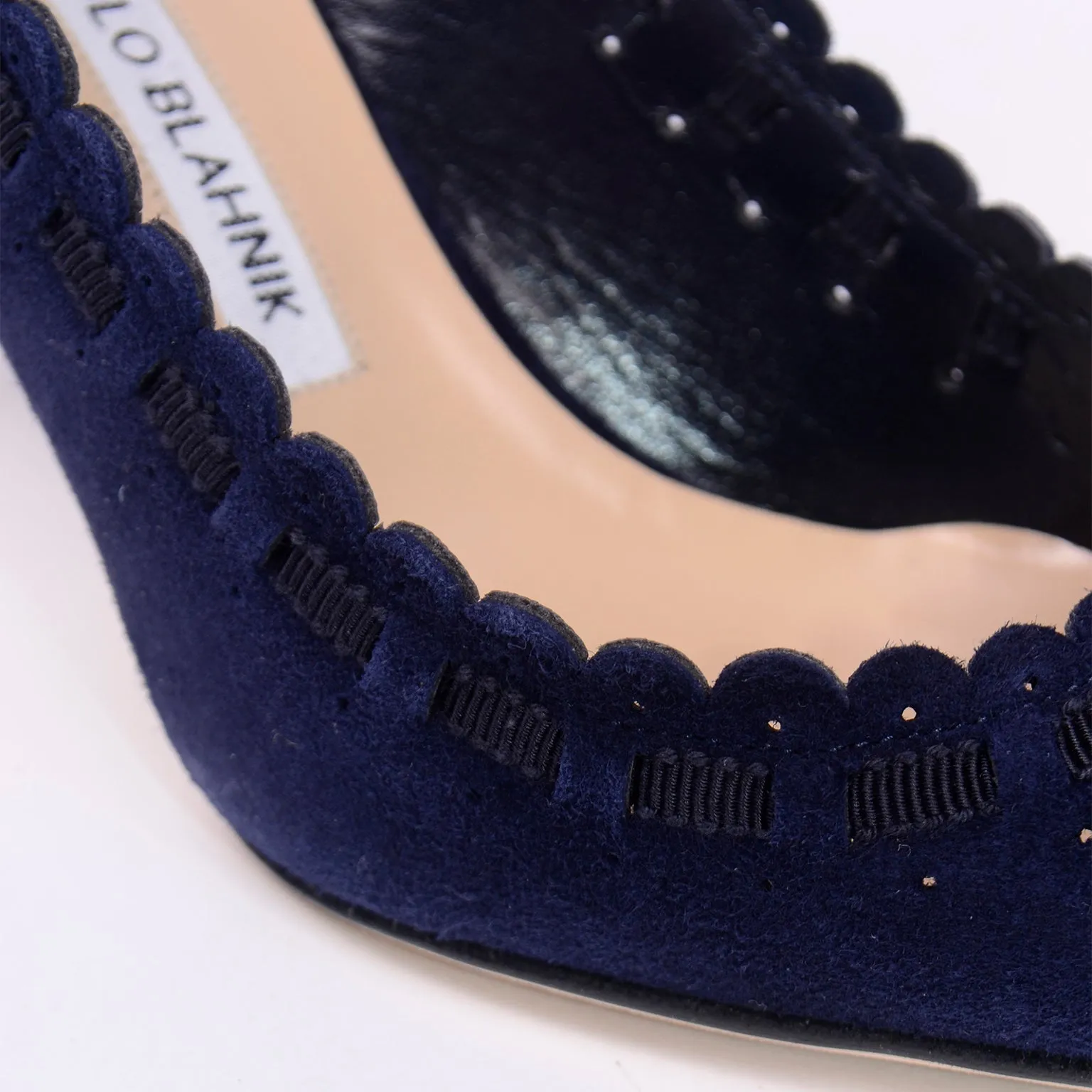 Manolo Blahnik Blue Suede Scalloped Slingback Shoes