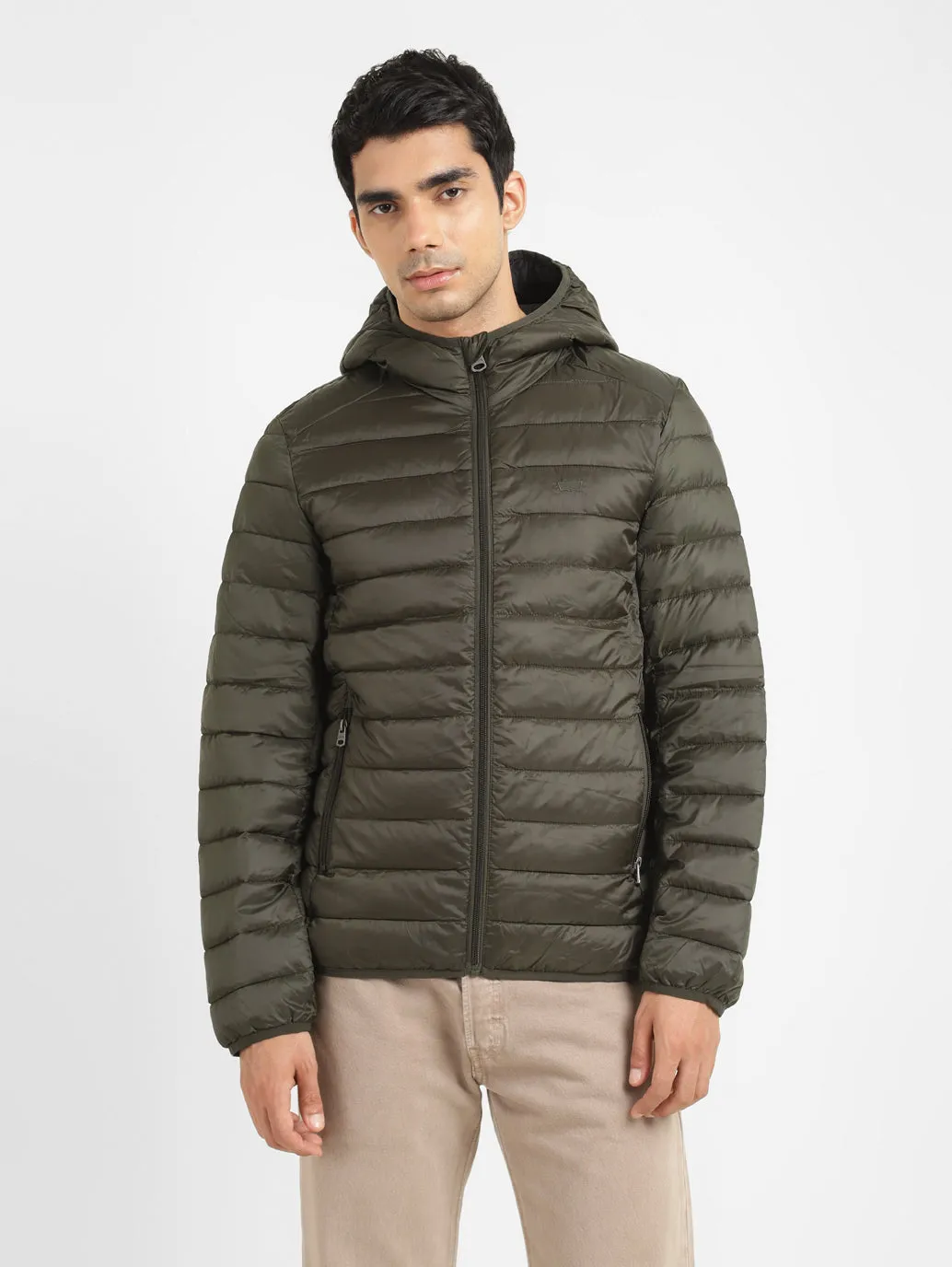 Men's Solid Green Quilted Jacket