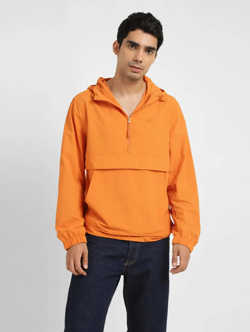 Men's Solid Orange Hooded Tailored Jacket