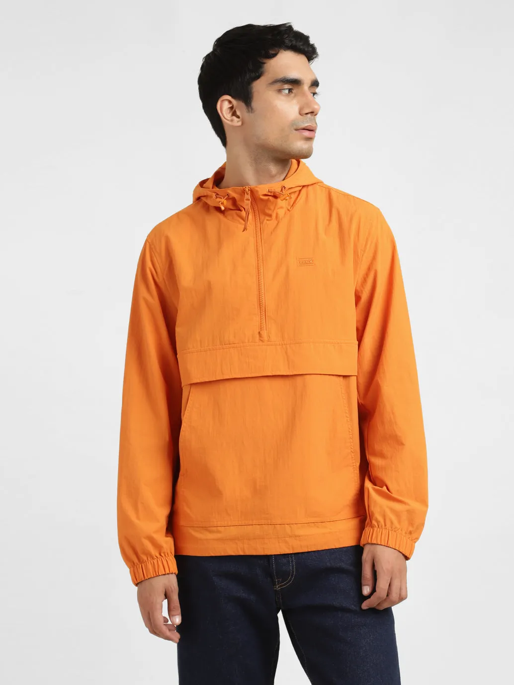 Men's Solid Orange Hooded Tailored Jacket