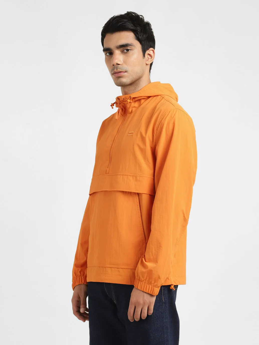 Men's Solid Orange Hooded Tailored Jacket