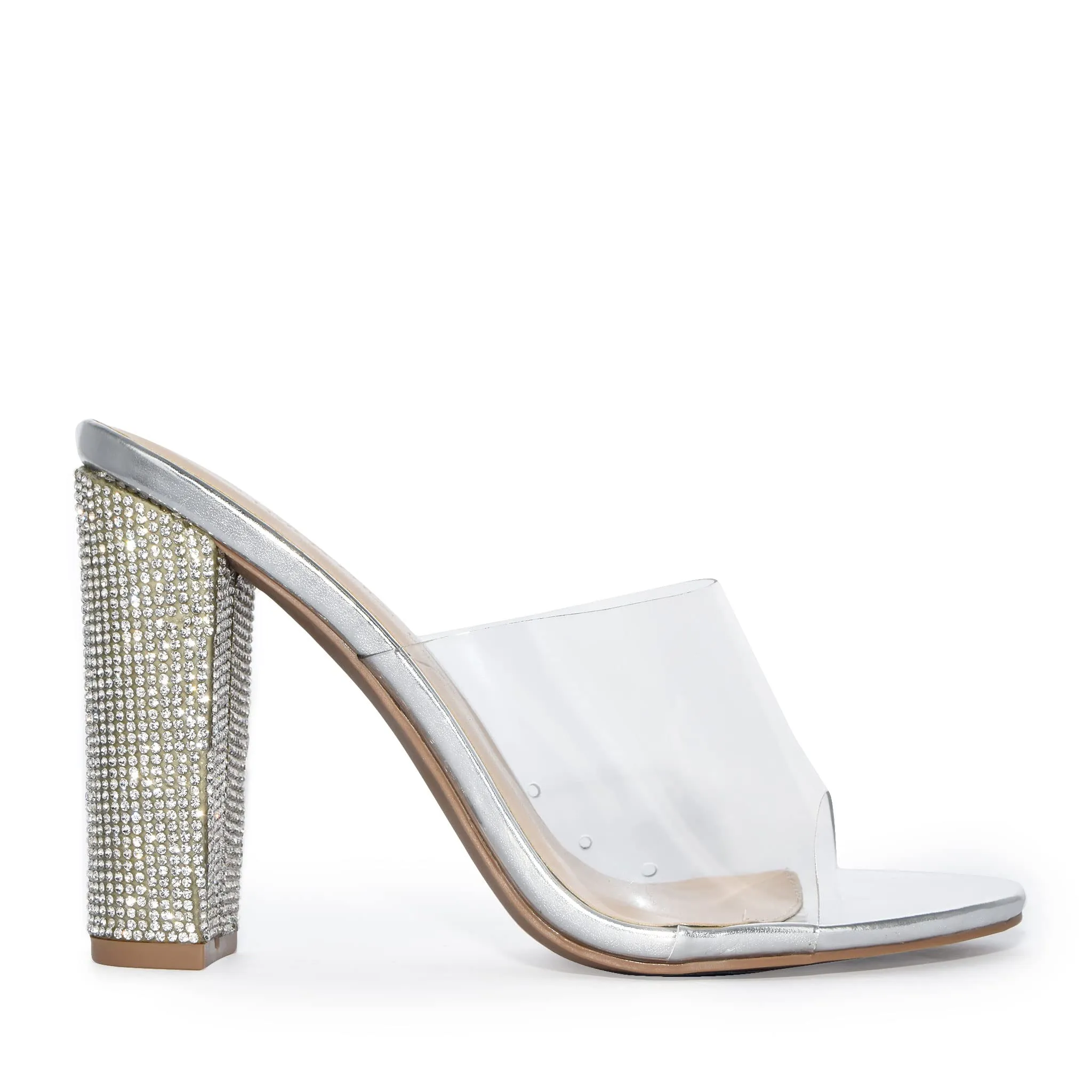 MORRIS-298 Clear Strap Rhinestone Embellished Block Heel Sandals