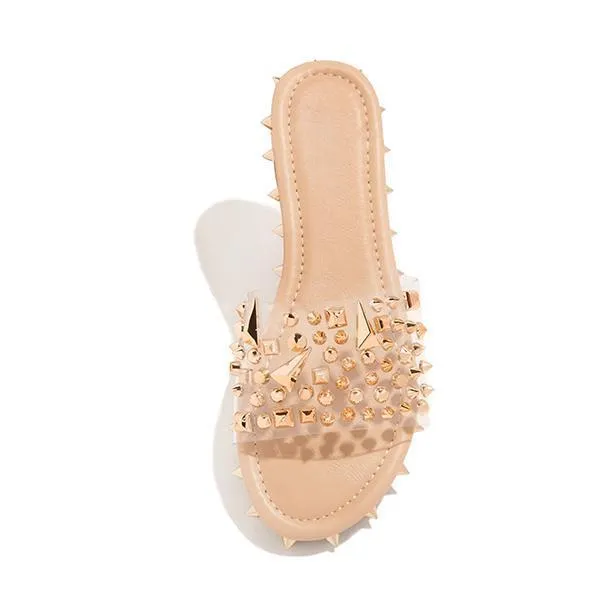 Multi-Sized Studs Clear Strap Slippers