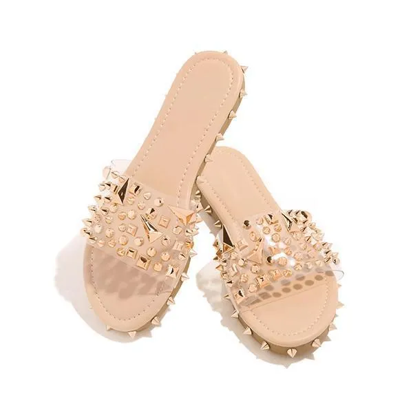 Multi-Sized Studs Clear Strap Slippers