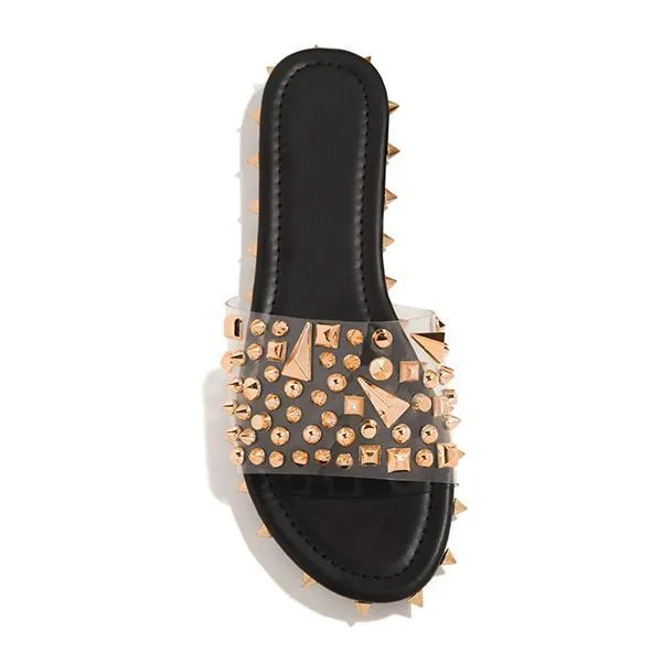 Multi-Sized Studs Clear Strap Slippers