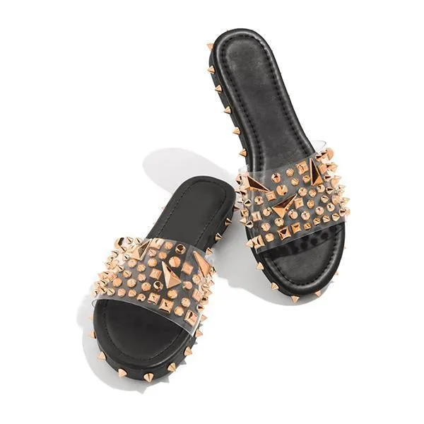 Multi-Sized Studs Clear Strap Slippers