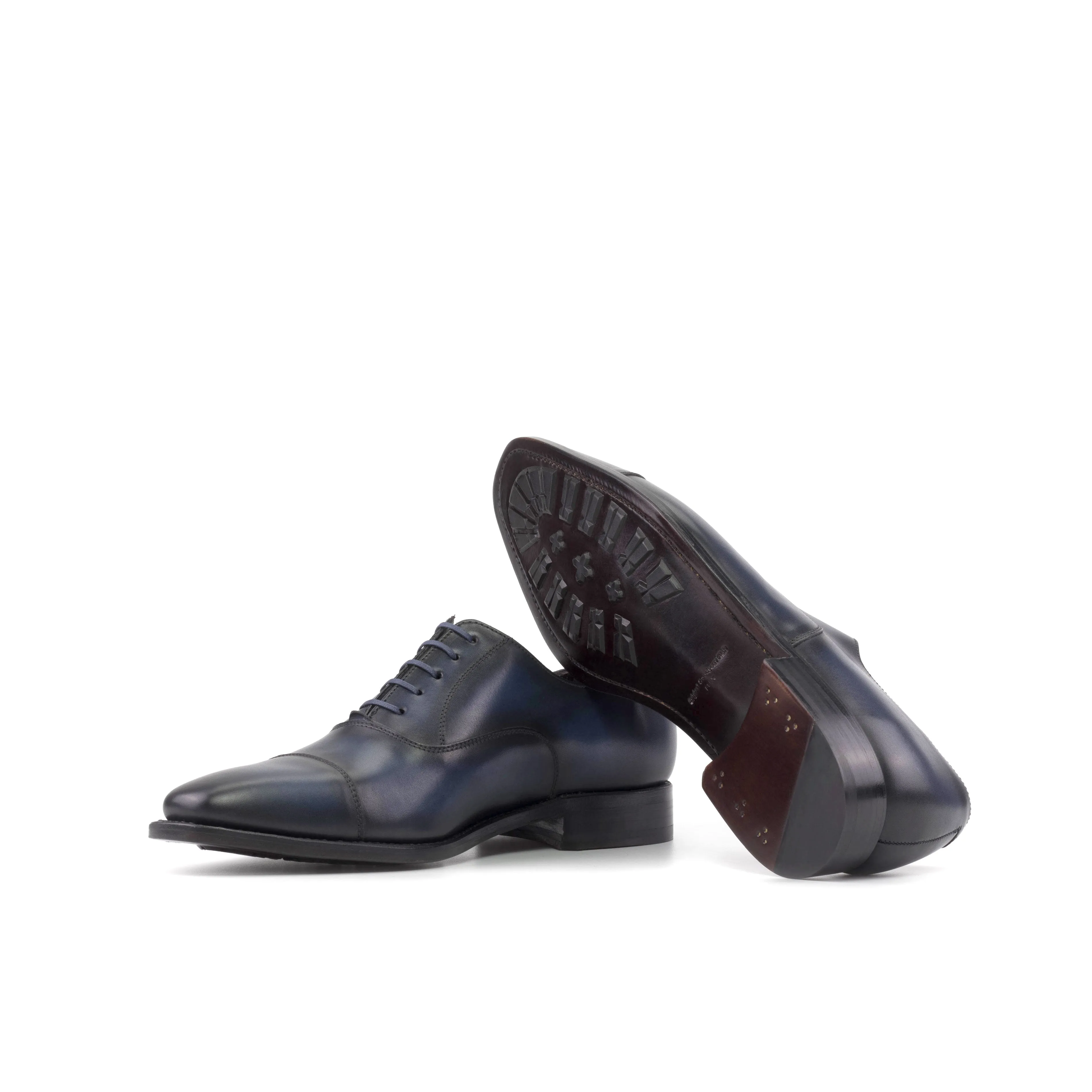 Navy Calf Leather Cap-Toe Oxford Shoes