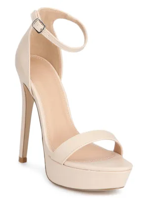 Nude PU Pump Ankle Strap Stilettos