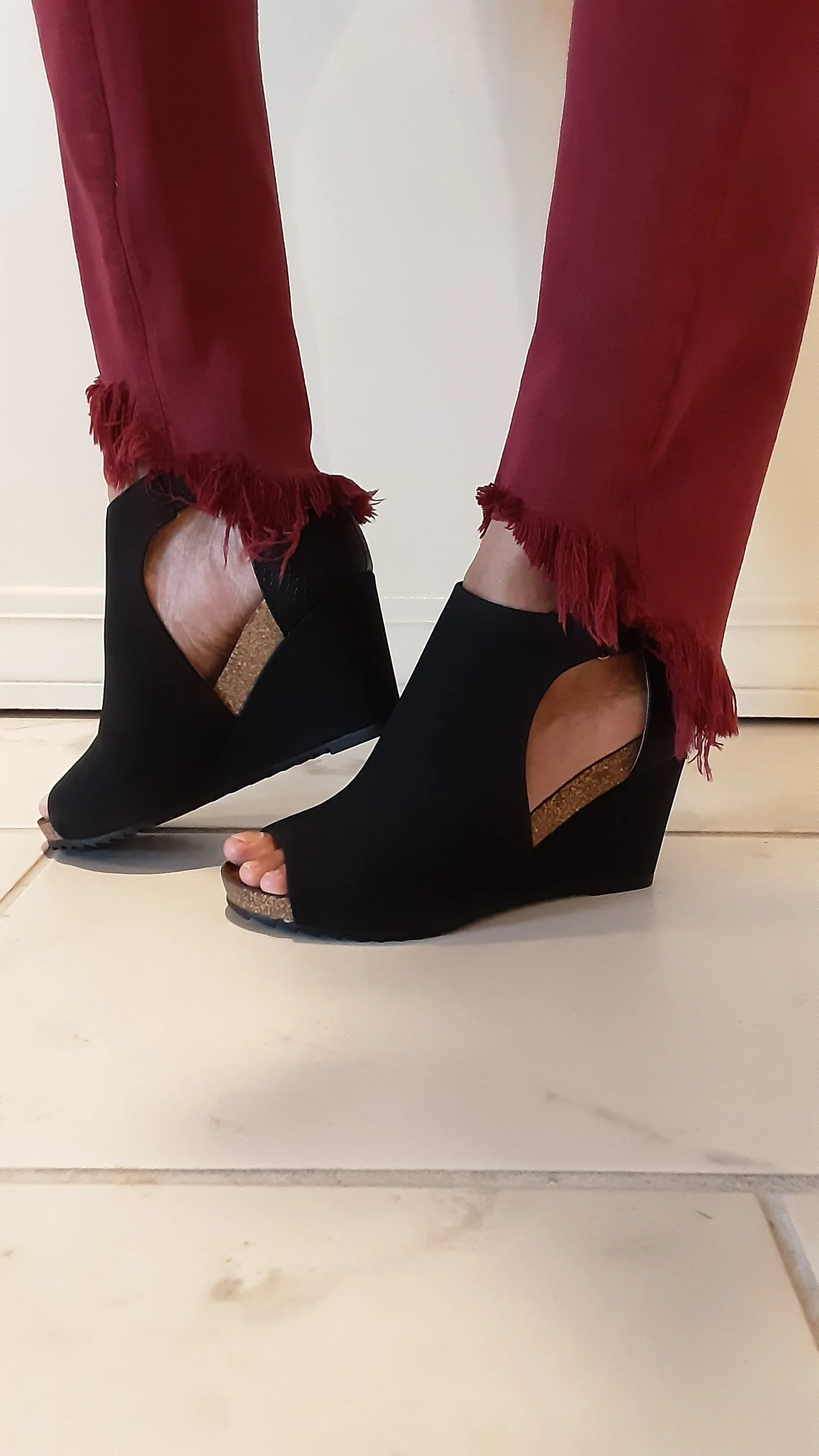 Peep Toe Black Wedges | Corkys Boutique