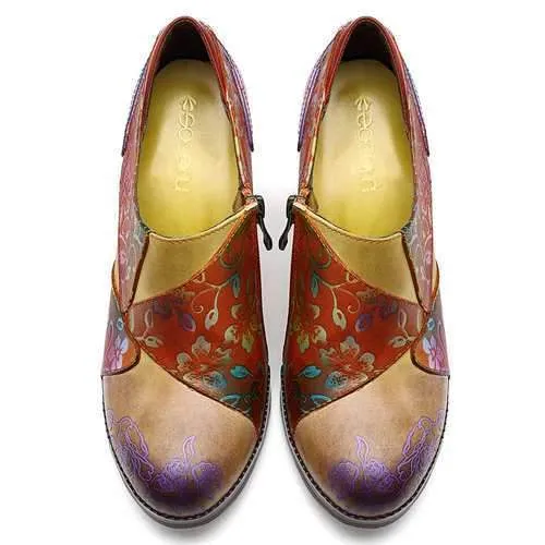 Retro Splicing Flowers Pattern Pumps