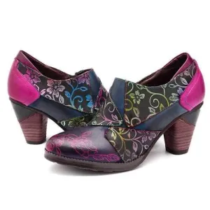 Retro Splicing Flowers Pattern Pumps