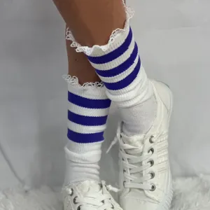 SCHOOLGIRL  striped athletic socks women's - periwinkle