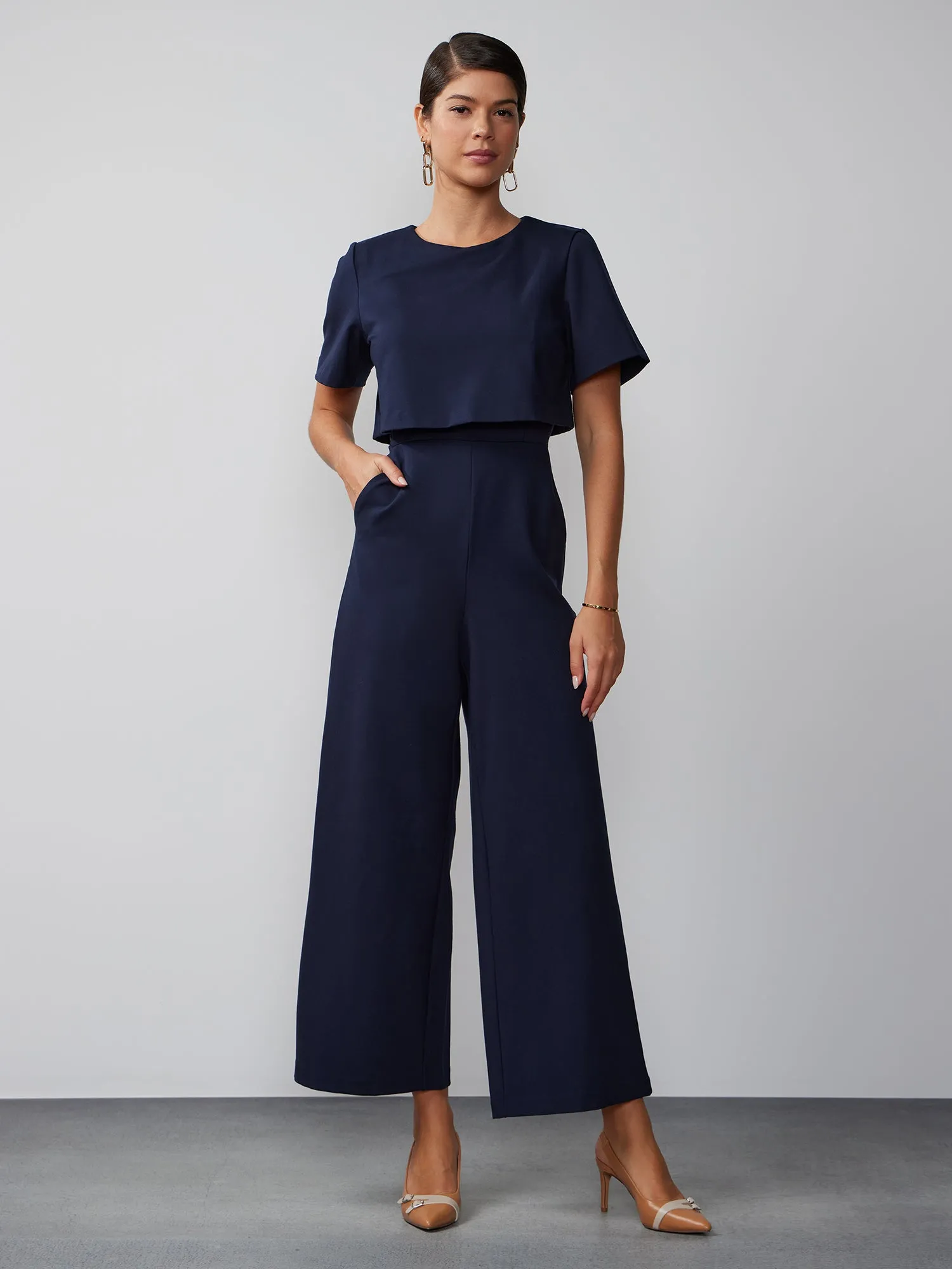 Short Sleeve T-Shirt Overlay Ponte Jumpsuit