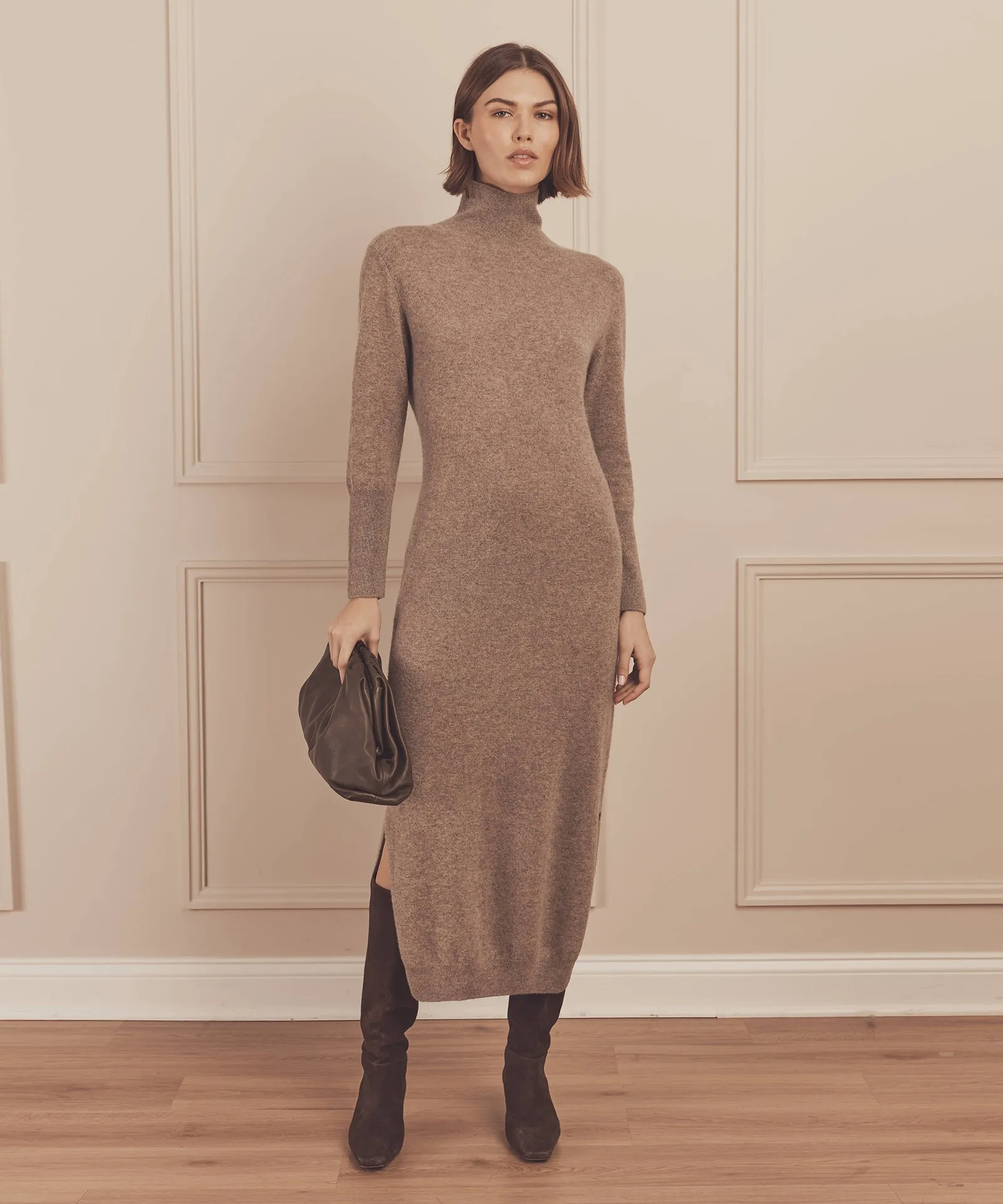 Signature Cashmere Turtleneck Dress with Slits