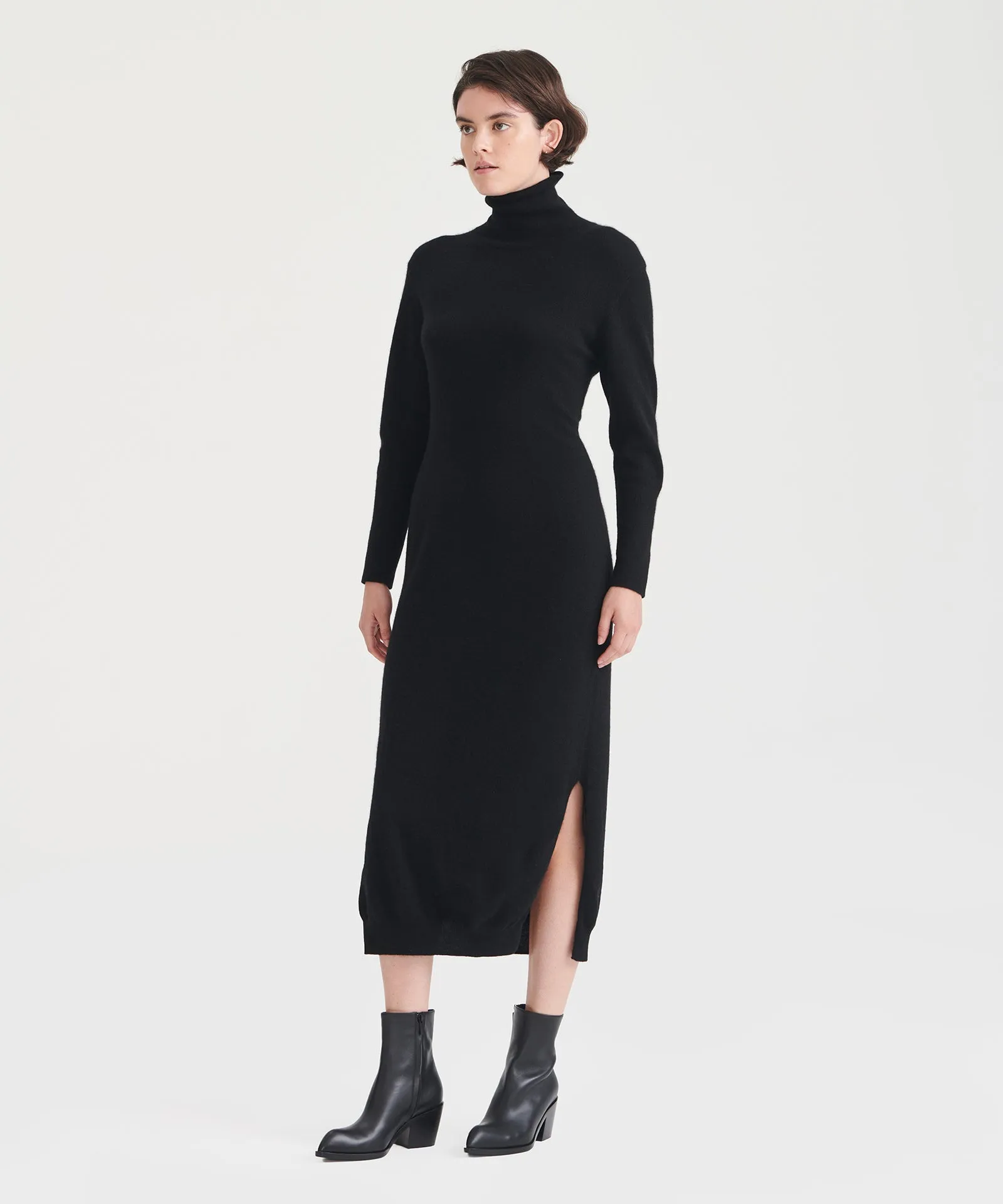 Signature Cashmere Turtleneck Dress with Slits