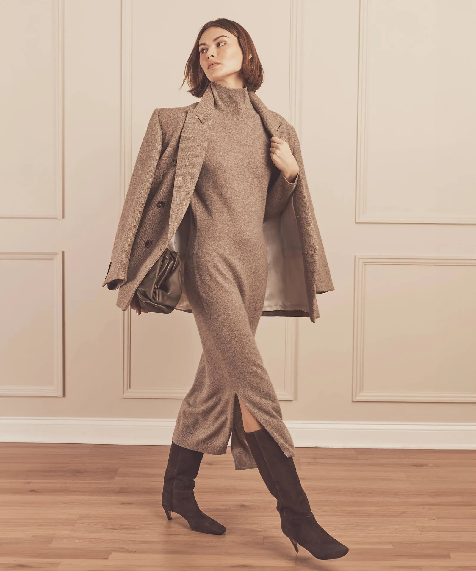 Signature Cashmere Turtleneck Dress with Slits