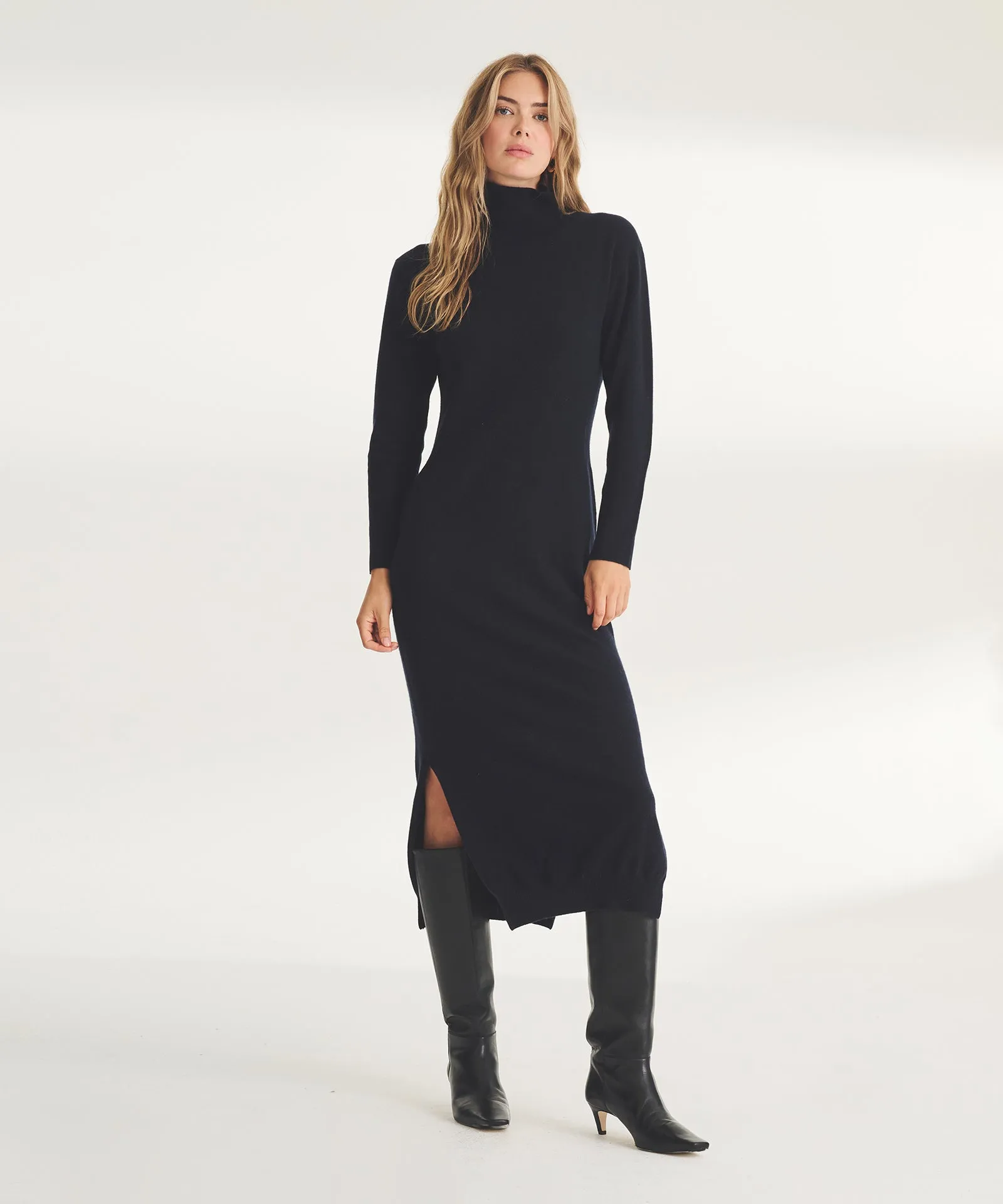 Signature Cashmere Turtleneck Dress with Slits