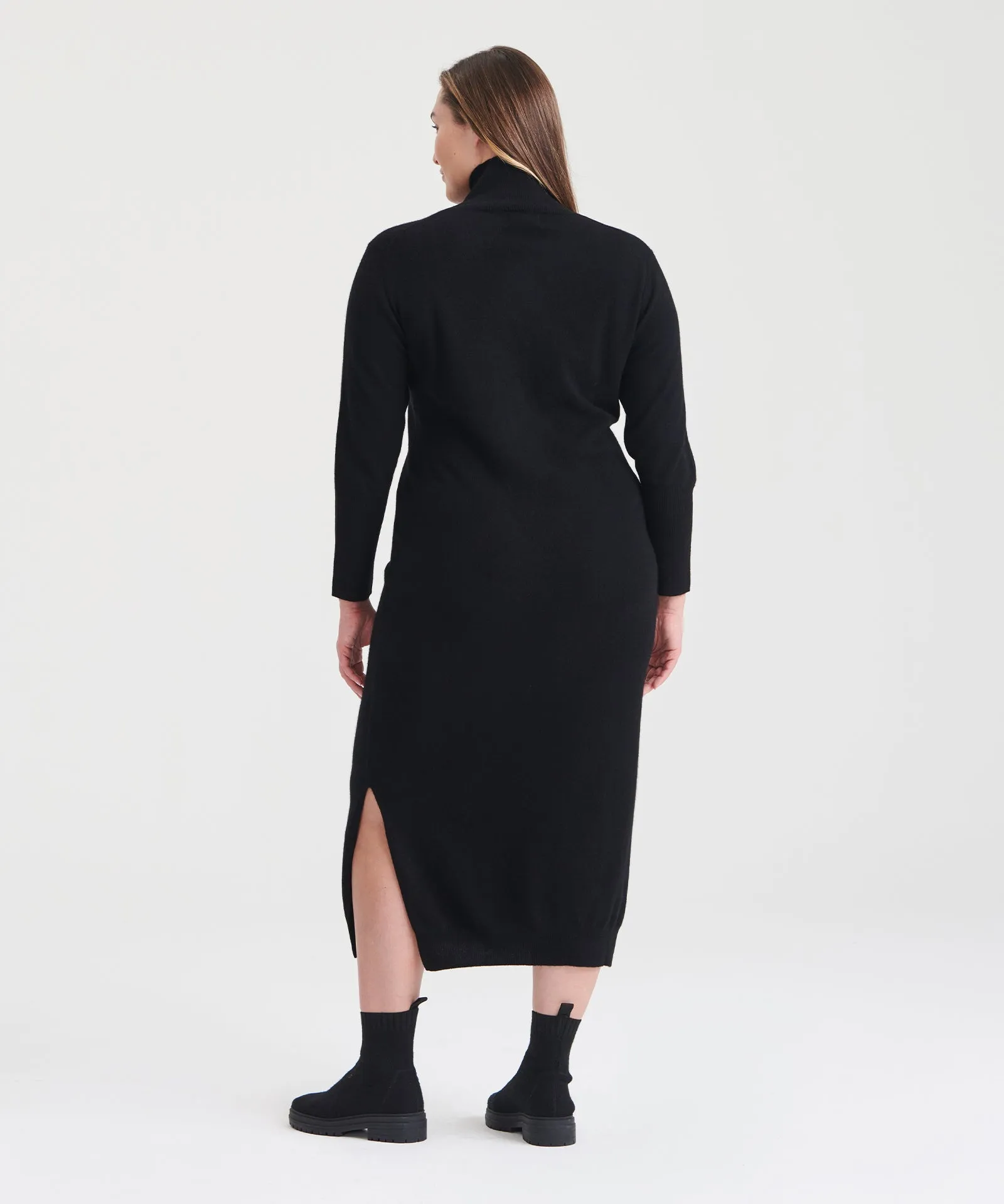 Signature Cashmere Turtleneck Dress with Slits