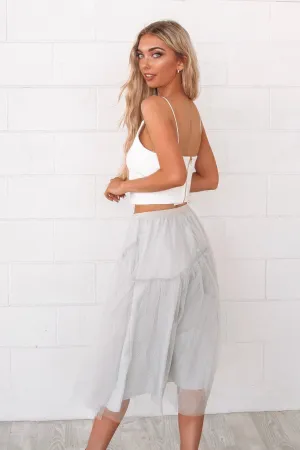 Silver Mist Tulle Maxi Skirt