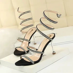 Snake Winding Rhinestone Strap Heels