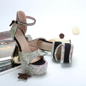 Sparkly High Heel Open Toe Platform Rhinestone Sandals