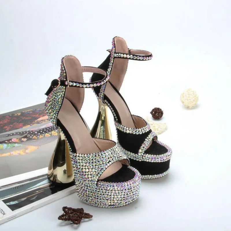 Sparkly High Heel Open Toe Platform Rhinestone Sandals