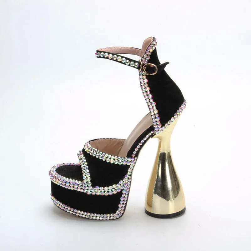 Sparkly High Heel Open Toe Platform Rhinestone Sandals