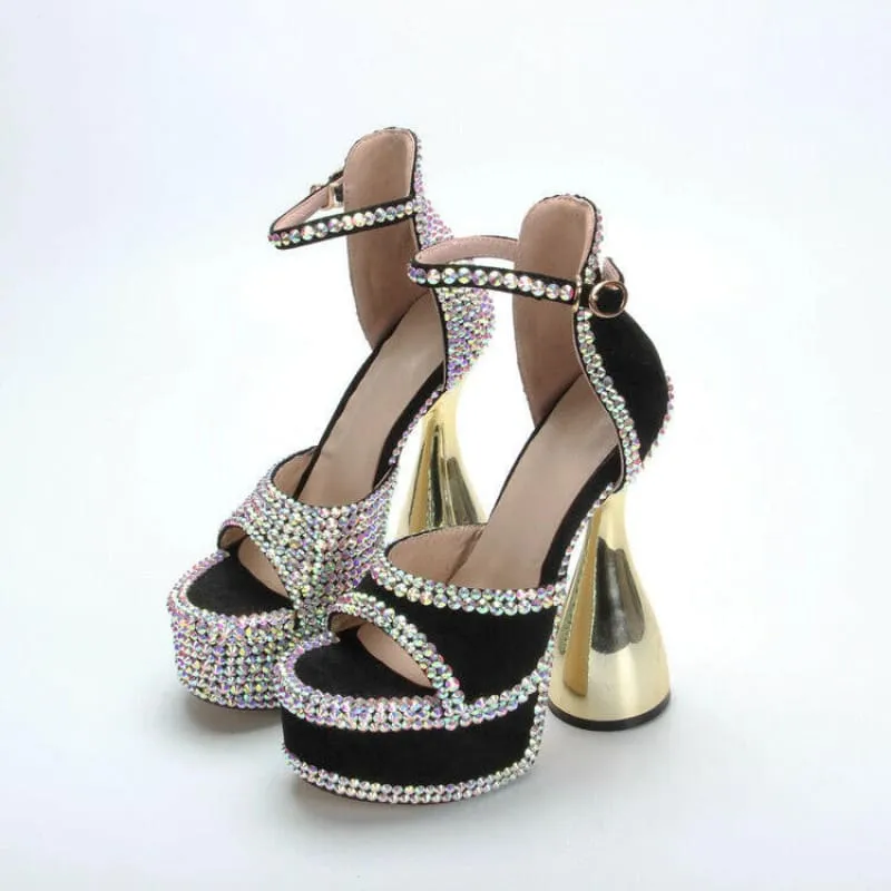 Sparkly High Heel Open Toe Platform Rhinestone Sandals