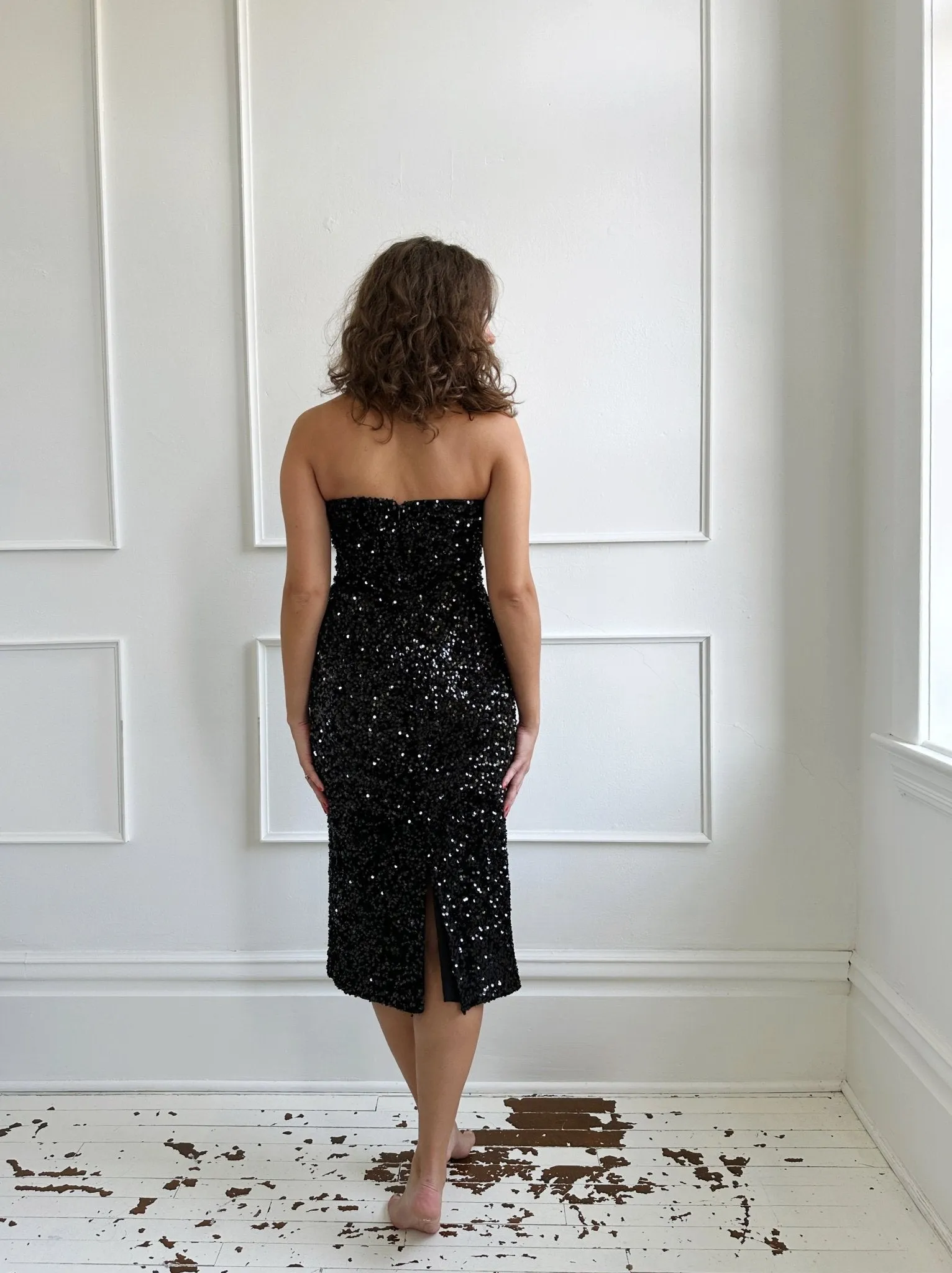 Strapless Sequins Midi Dress